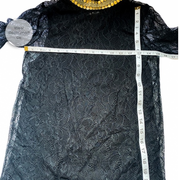 DESIGN HISTORY Black Lace and Gold Mock Neck Top - Picture 5 of 6